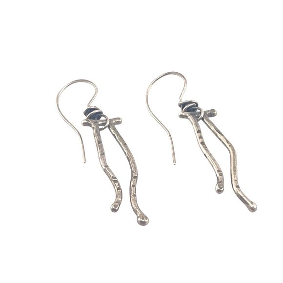 Handcrafted Silver Dangle Earrings With Organic Twist Design 1 1/2'' - Picture 5 of 6